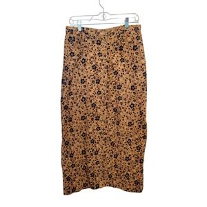 VTG Bobbie Brooks 10 Tan Floral Corduroy ButtonFront Midi Skirt 90s Prairie Farm